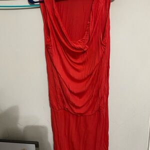 Elegant Red-Orange Draped Women's Dress